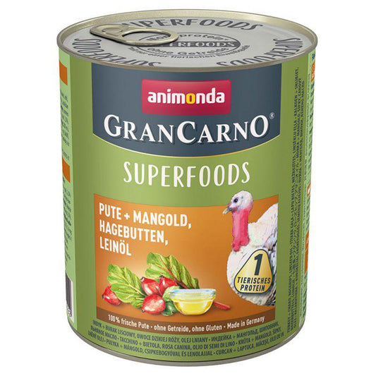 Animonda GranCarno Adult Superfoods Pute & Mangold 6x800 g - Verpackung Vorderseite - petrado.de