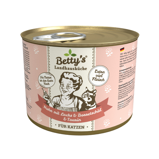 Betty`s Landhausküche Katze Huhn mit Lachs + Borretschöl