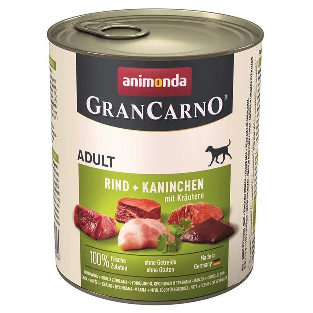 Animonda GranCarno Adult Rind & Kaninchen mit Kräutern 6x800 g - Verpackung Vorderseite - petrado.de