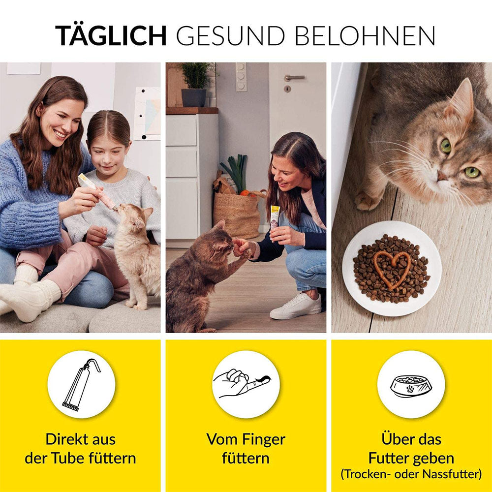 GimCat Cheese Biotin Paste 50 g - Täglich gesund belohnen - Direkt aus der Tube füttern - Vom Finger füttern - Über das Futter geben (Trocken- oder Nassfutter) - petrado.de