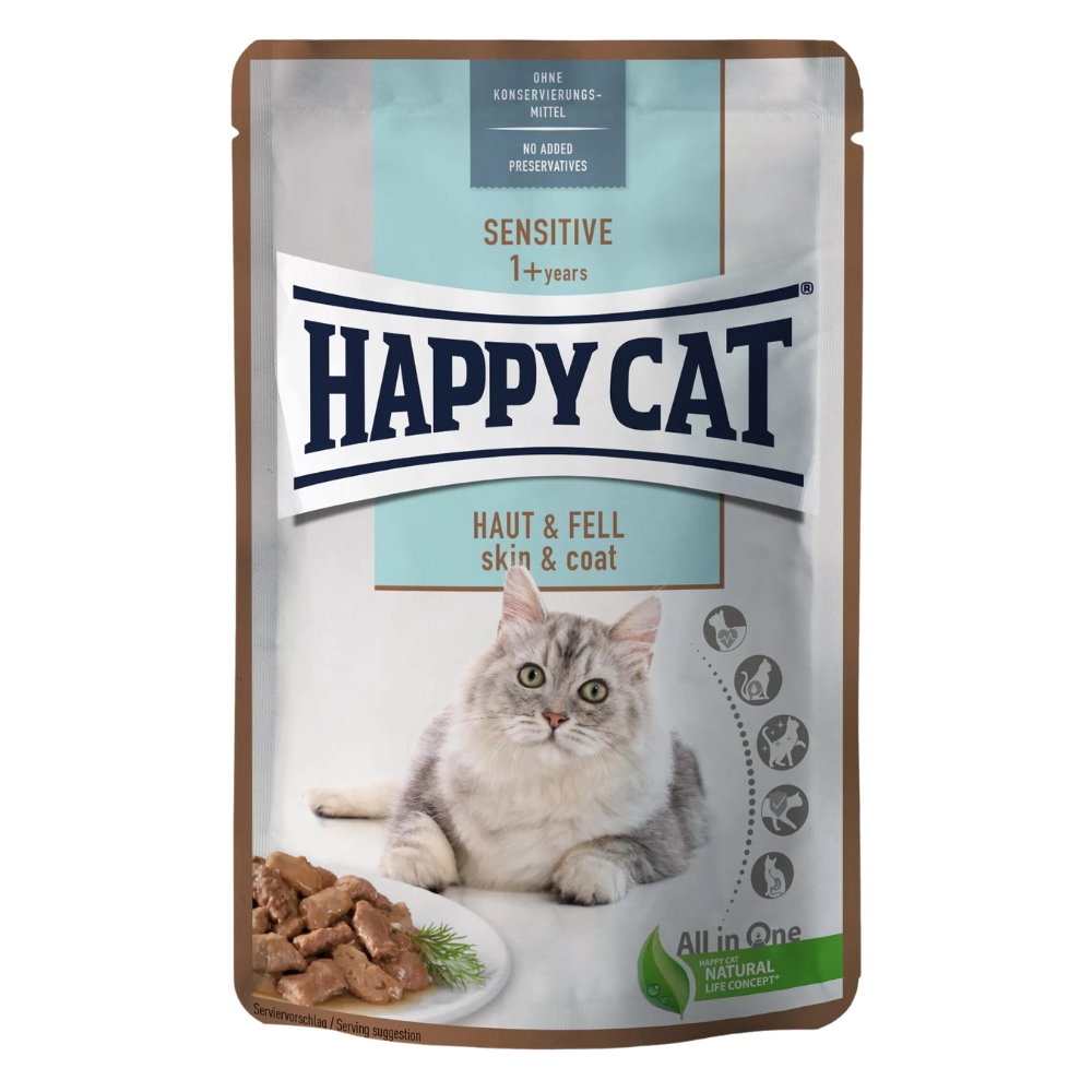 Happy Cat Zakjes Vlees in Saus - Gevoelige Huid + Vacht